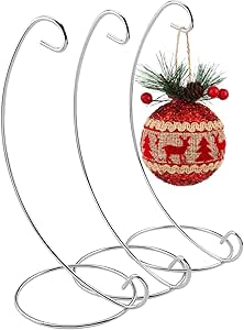 Abom 3 Pack 9in Ornament Display Stand, Air Plant Holder, Terrariums Hanger, Silver Iron Hanging Hook for Daily Decoration, Glass Crystal Witch Ball, Home Wedding, Party Decor