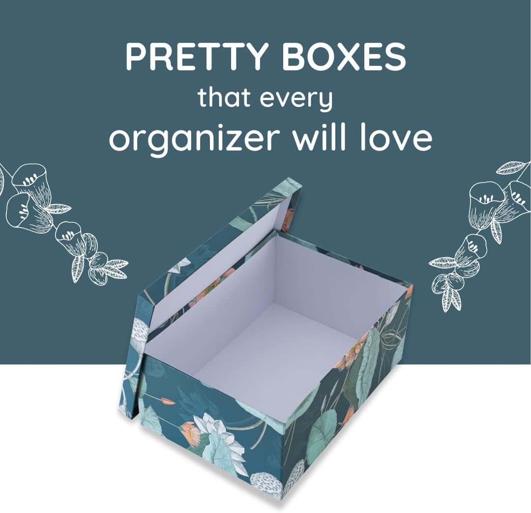 Soul & Lane Decorative Storage Cardboard Boxes with Lids | Enchanted Garden - Set of 3 | Bold Dark Moody Paperboard Nesting Boxes