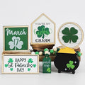 St. Patrick's Day Decorations | 6PCS St. Patrick's Day Tiered Tray Decor | Luck Shamrock Wooden Signs Irish Decor | Happy Saint Patrick’s Centerpiece for Home Table Shelf Party
