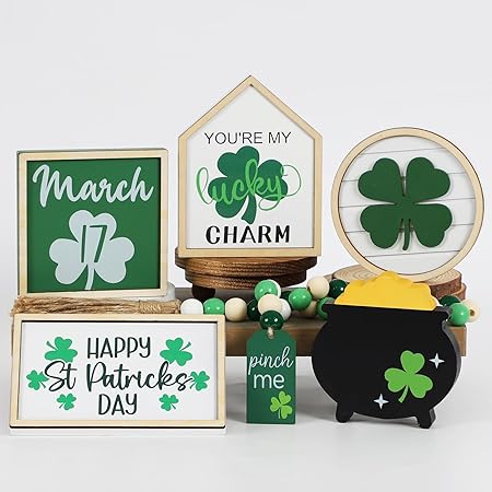 St. Patrick's Day Decorations | 6PCS St. Patrick's Day Tiered Tray Decor | Luck Shamrock Wooden Signs Irish Decor | Happy Saint Patrick’s Centerpiece for Home Table Shelf Party