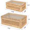 Handwoven Boho Rattan Display Boxes with Glass Lids - Set of 2 Rectangular Decorative Storage Bins - Natural Woven Cane Home Decor Organizers