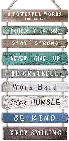Inspirational Wall Art Decor for Office, Wooden Rustic Hanging Motivational Wall Art Decoration Sign, Inspiring Positive Quotes Wall Art for Home Living Room Bedroom Bathroom Classroom Gym 12"x24"