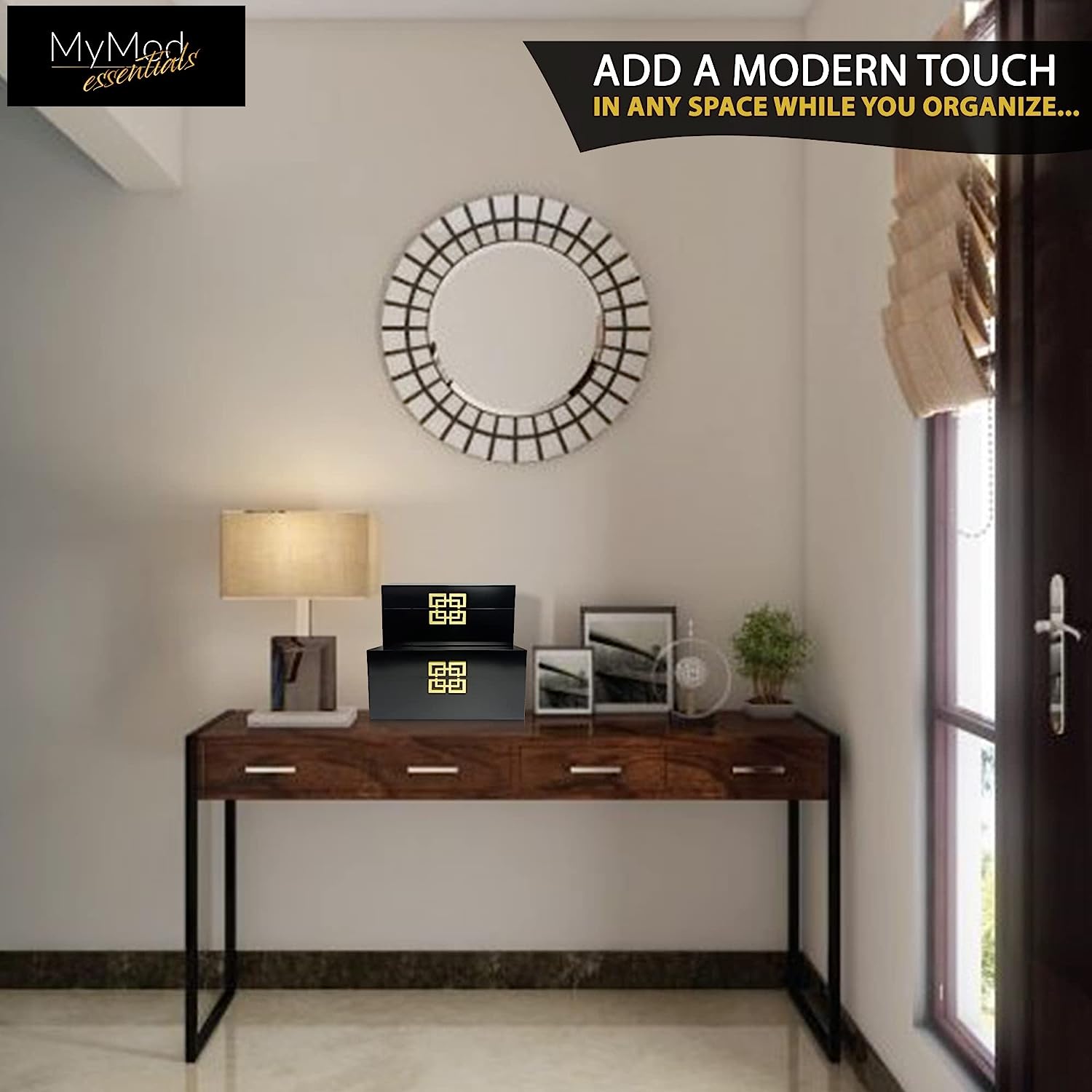 MyMod Essentials Wood Storage Boxes. Elegant Refined Decorative Small Storage Boxes. Modern Decorative Boxes in Glossy Finish. Set of 2 Hinged Wood Box to store Photos, Remotes, Jewelries, Accessories, Keepsakes.