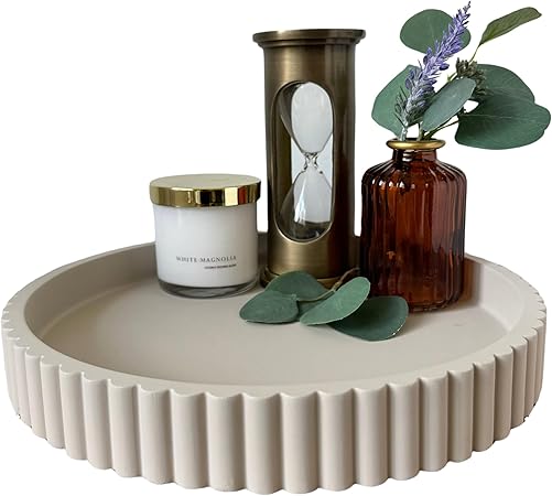 OAKOA Round Decorative Tray for Coffee Table Tray Decor - Concrete Round Tray Home Decor Tray - Coffee Table Decor - Table Trays Decorative - Centerpiece Tray