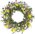 J'FLORU Spring Wreaths for Front Door 22 Inch Artificial Summer Wreath Daisy and Lavender Wreath with Wildflowers for Home Wall Farmhouse Springtime Easter Holiday Party