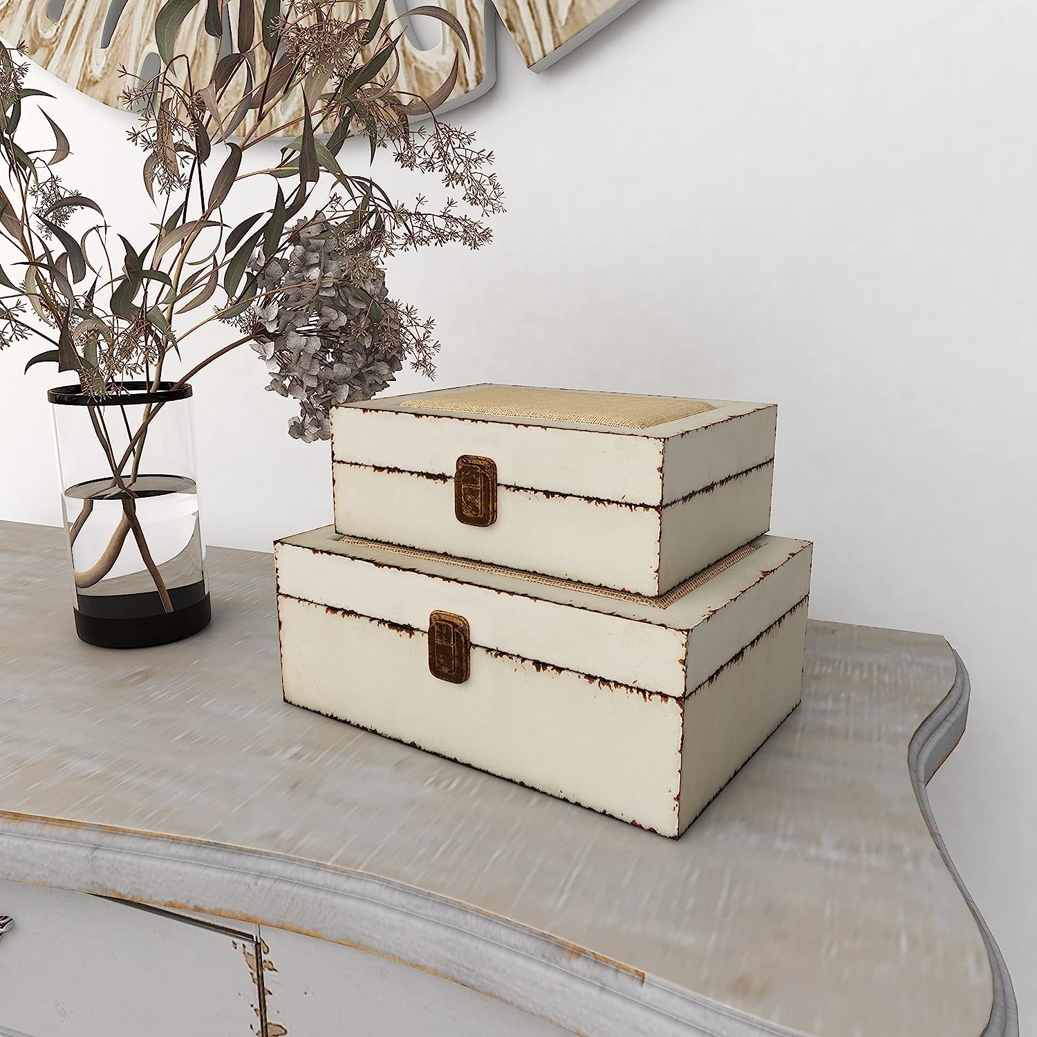 Deco 79 Mango Wood Floral Box with Hinged Lid, Set of 3 8", 10", 12"W, Brown