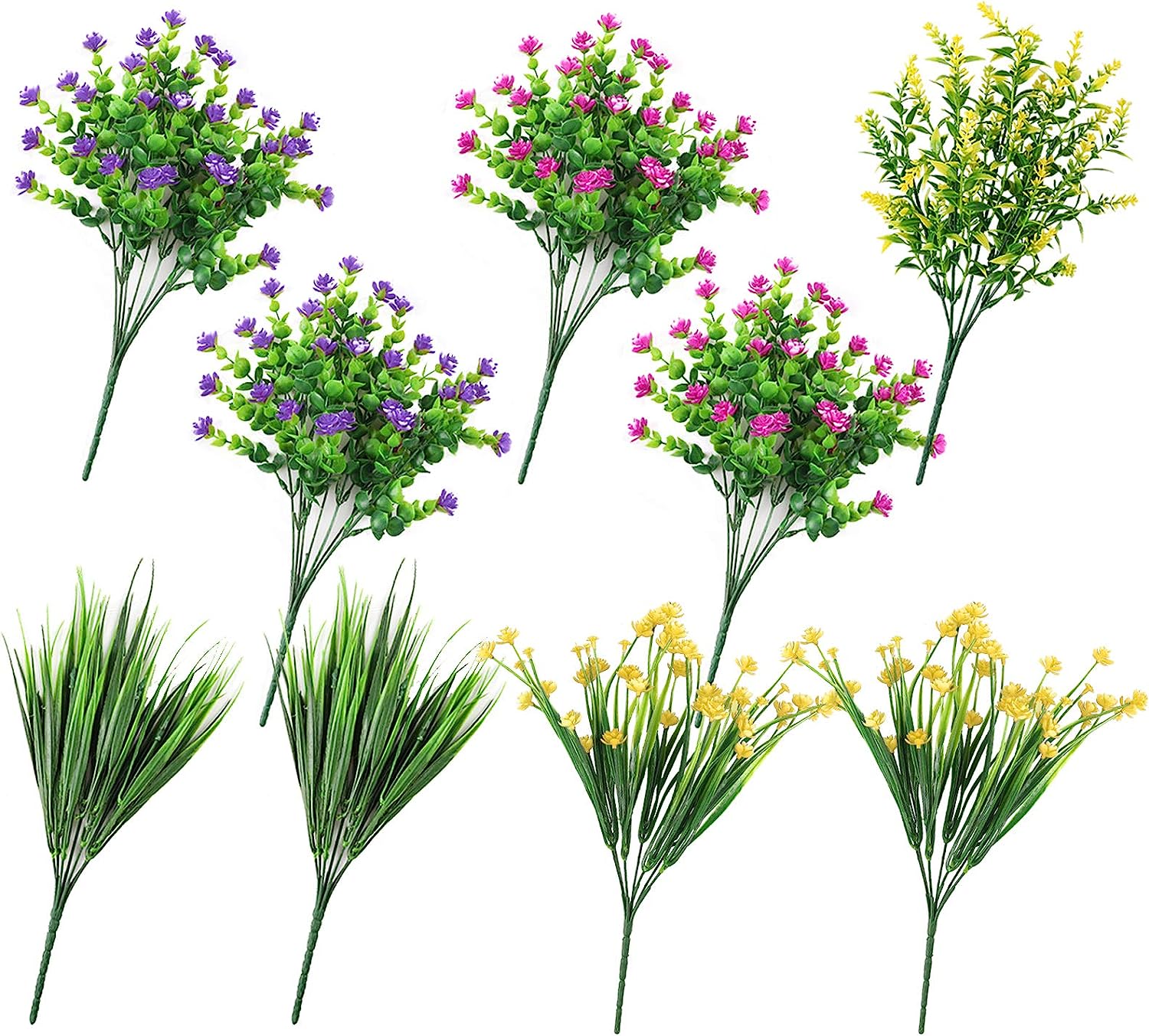 Ageomet 9pcs Artificial Flowers Outdoor UV Resistant Plastic Faux Flowers in Bulk Fake Flowers for Home Decor Outside Cemetery Indoor Vase Pots Hanging Planters Decoration