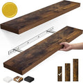 BAYKA Floating Shelves, 22.5" Wall Mounted Wood Shelves for Bathroom, Bedroom, Living Room, Kitchen, Hanging Shelf for Books/Storage/Decor with 22lbs Capacity (Rustic Brown,Set of 2)