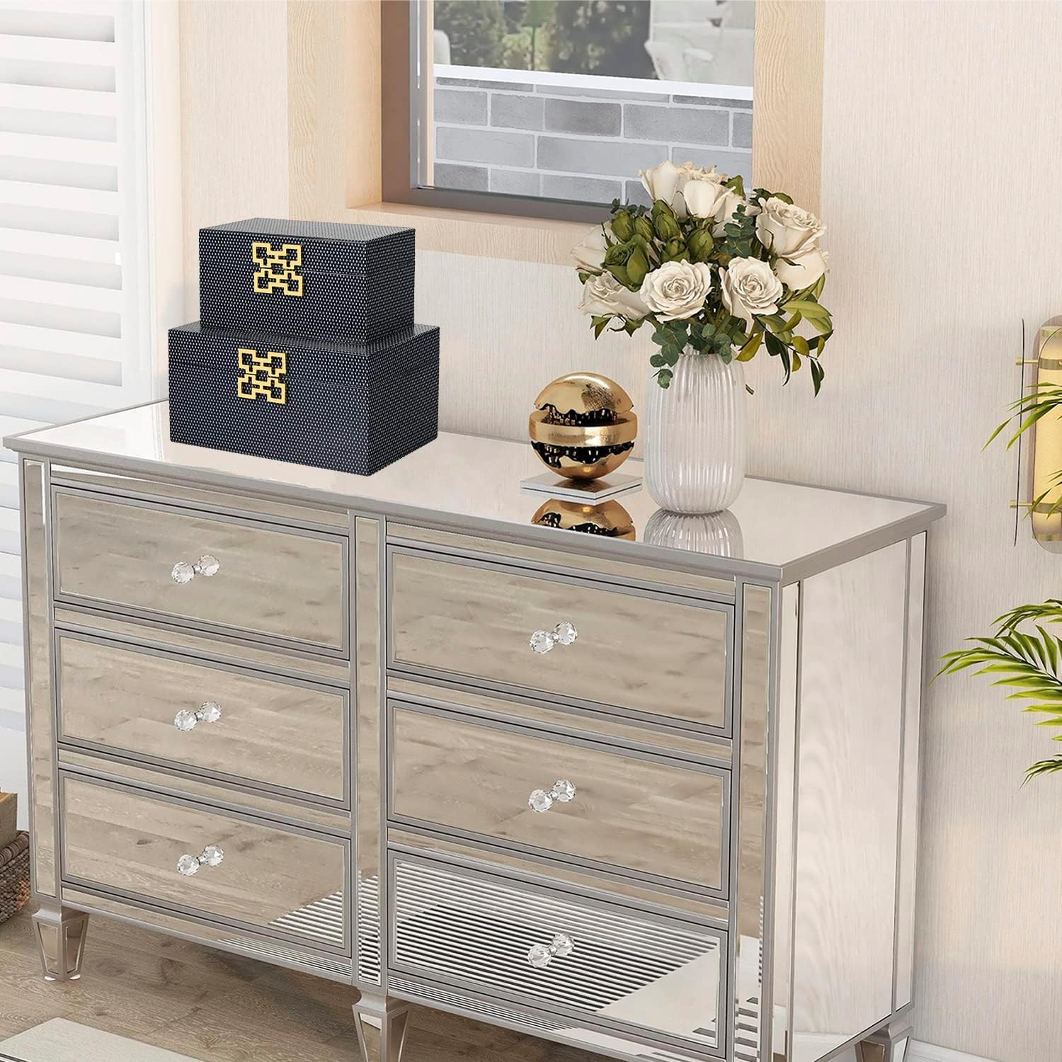 ZIKOUL Modern Decor Box Black Shagreen Leather Decorative boxes with lids for Home Decor Wooden Box With Hinged Lid