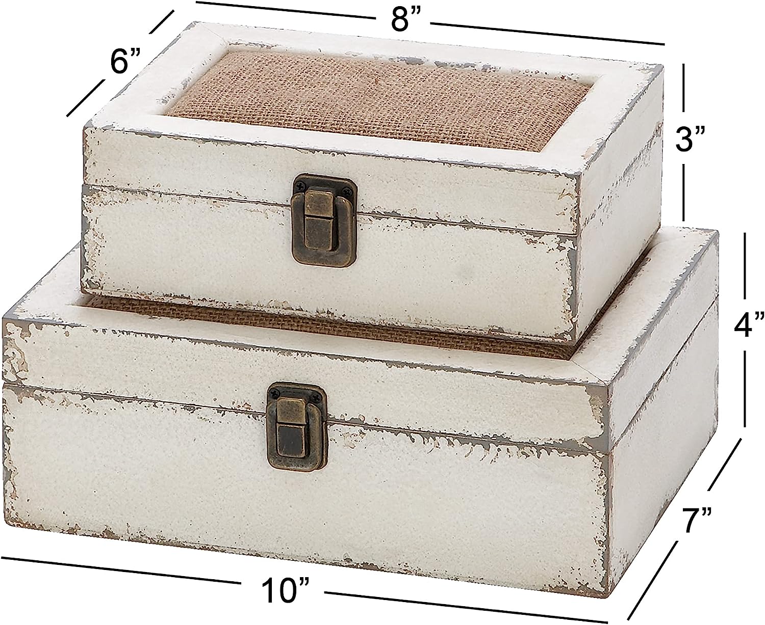 Deco 79 Farmhouse Wood Rectangle Box, Set of 2 10", 8"W, White