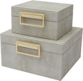 Faux Ivory Shagreen Leather Set of 2 Square Keepsake Boxes, Decorative Storage boxes, Dresser Organizer , Cosmetic Box (Ivory)