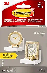 Command Display Ledges, Holds up to 2 lb, Quartz, 2 Ledges with 8 Medium Command Strips, Damage Free Hanging Floating Shelf with Adhesive Strips, Personalize Living Room, Bedroom, Kids Room or Office