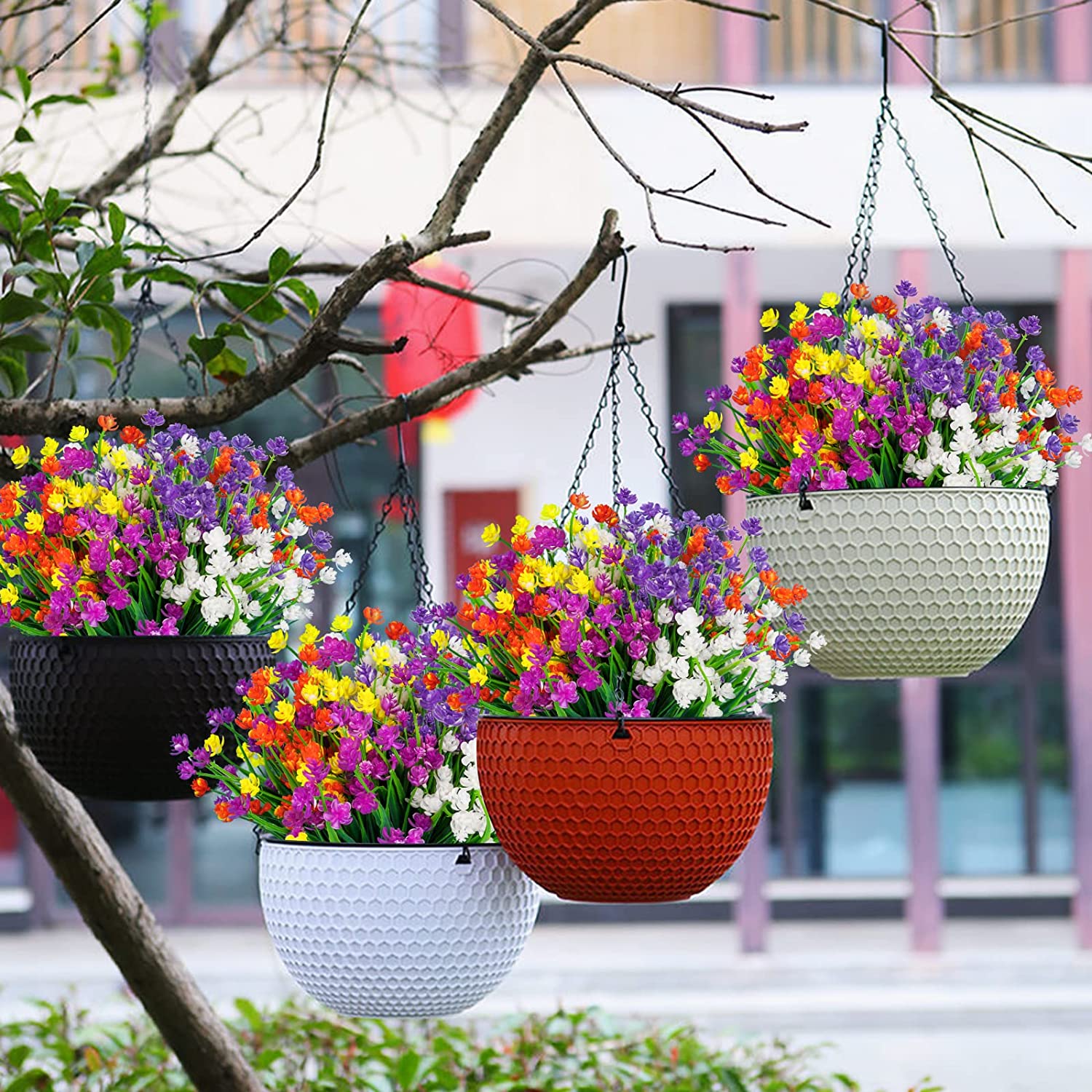 Lnoicy 10pcs Artificial Flowers for Outdoor,Plastic Flowers Decoration, UV Resistant Faux Flowers Shrubs, Artificial Plants for Indoor Outside Garden Home Wedding Farmhouse(5 Colors)