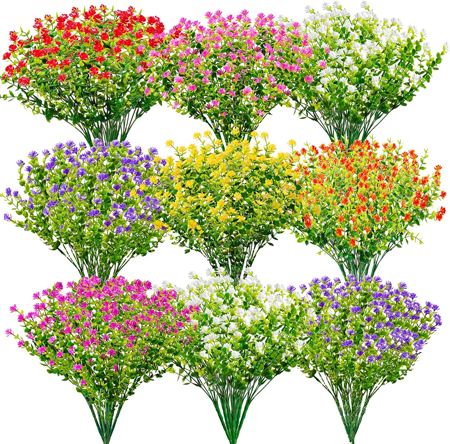 56 Bundles Artificial Flowers Outdoor Fake Flowers UV Resistant Plants Faux Plastic Greenery Shrubs Plants for Hanging Garden Porch Home Window Box Vase Planter Decoration