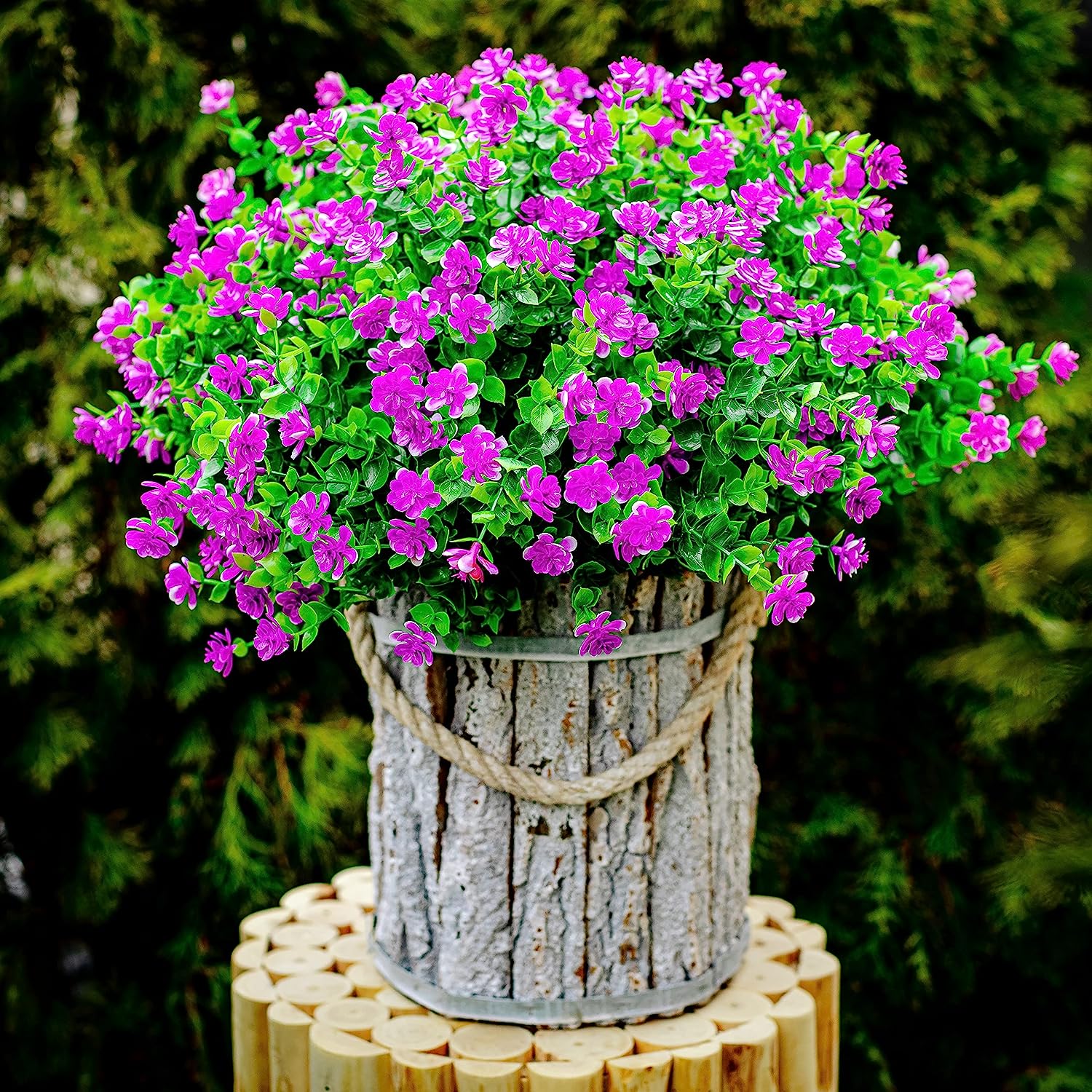 Artificial Flowers for Outdoors UV Resistant - 12 PCS Bundles Faux Fake Outdoor Plants Plastic Flowers Bushes Shrubs No Fade Artificial Greenery Home Porch Stems Outside Window Box Decor(Magenta)