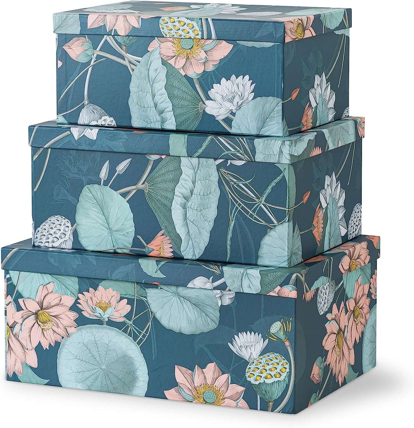 Soul & Lane Butterflies in Flight Photo Storage Boxes (Set of 3): Nesting Boxes with Lids, Floral Decorative Cardboard Containers, Paperboard Picture Storage for Photos, Nature Decor Cartons