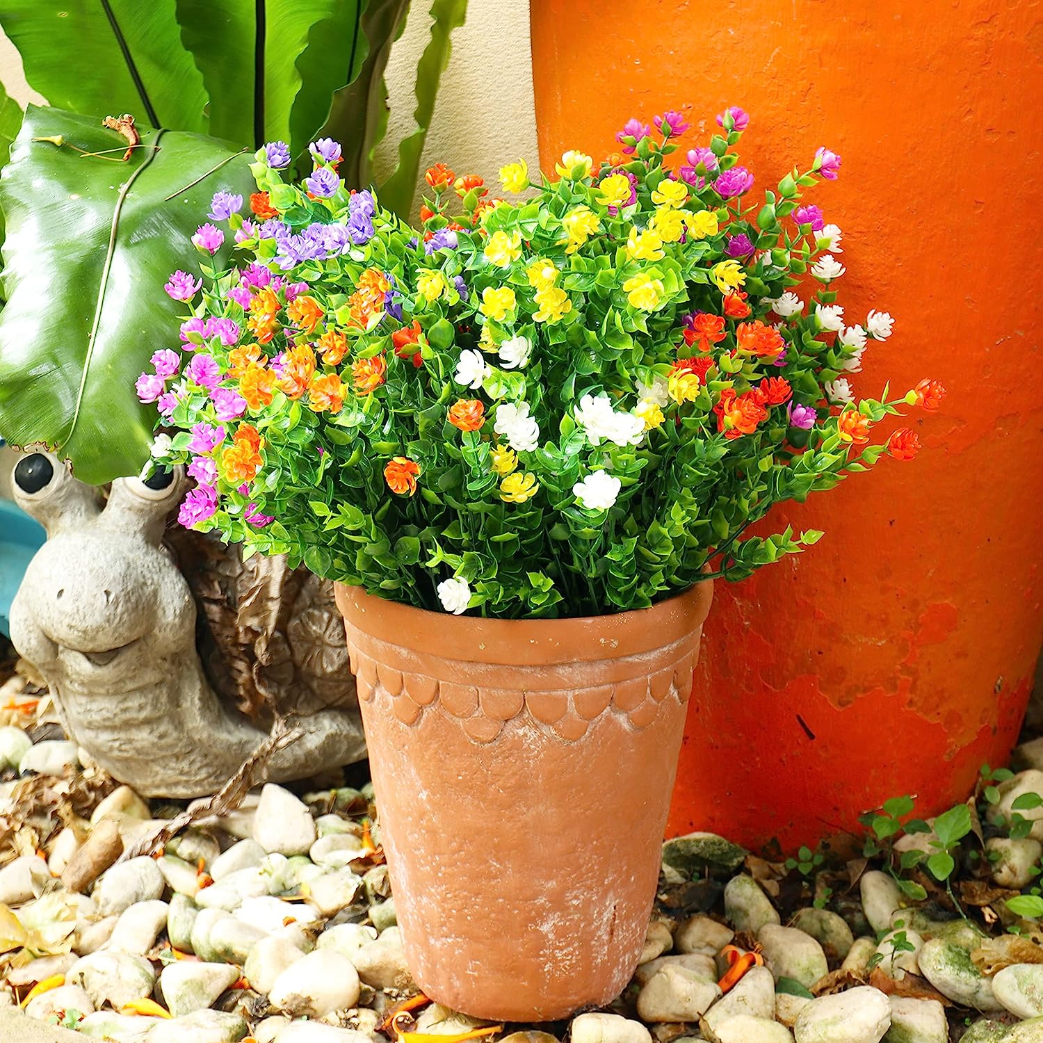 YIBUKIY 20 Bundles Artificial Flowers Outdoor Fake Flowers, UV Resistant No Fade Faux Plastic Greenery Shrubs Plants for Hanging Garden Porch Window Box Outside Decoration,Home Indoor Decor, 5 Colors